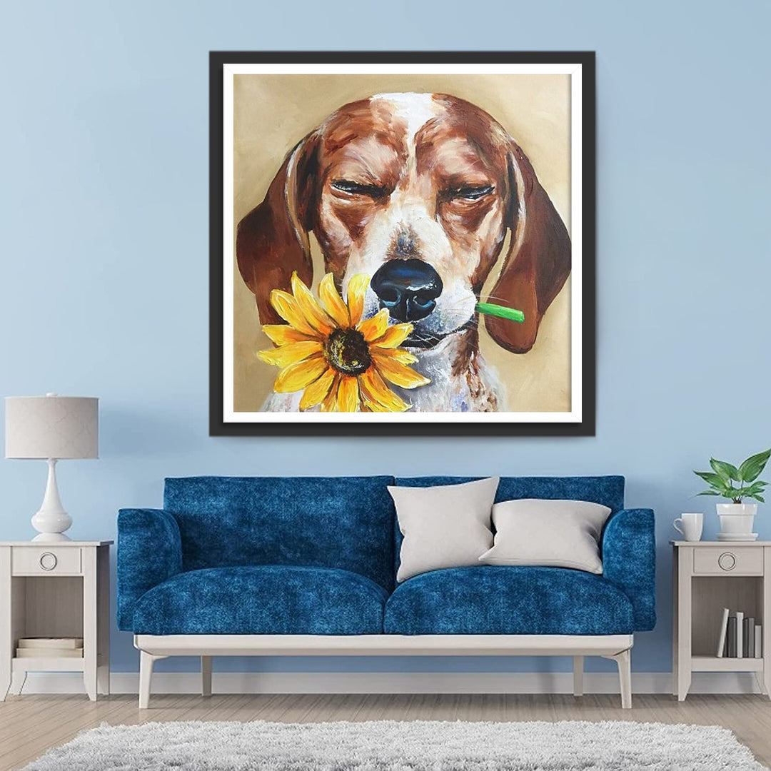 De Hond met het Madeliefje Diamond Painting