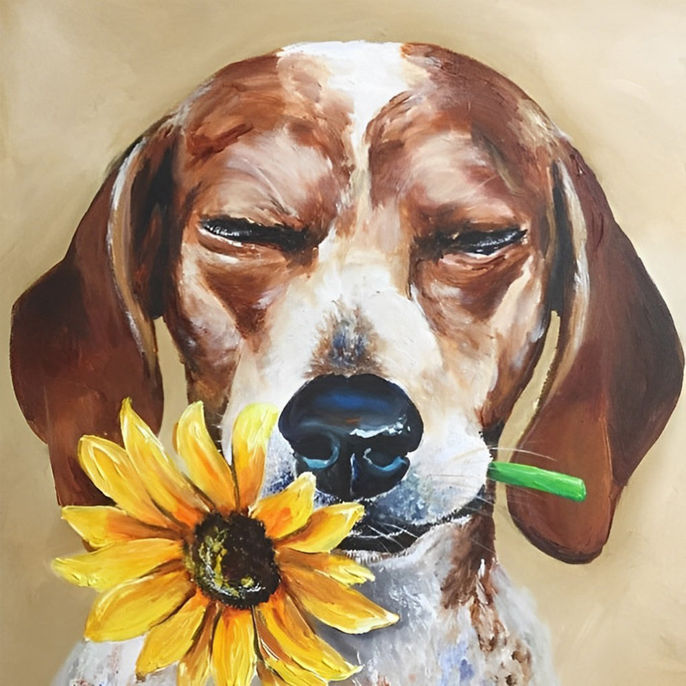 De Hond met het Madeliefje Diamond Painting