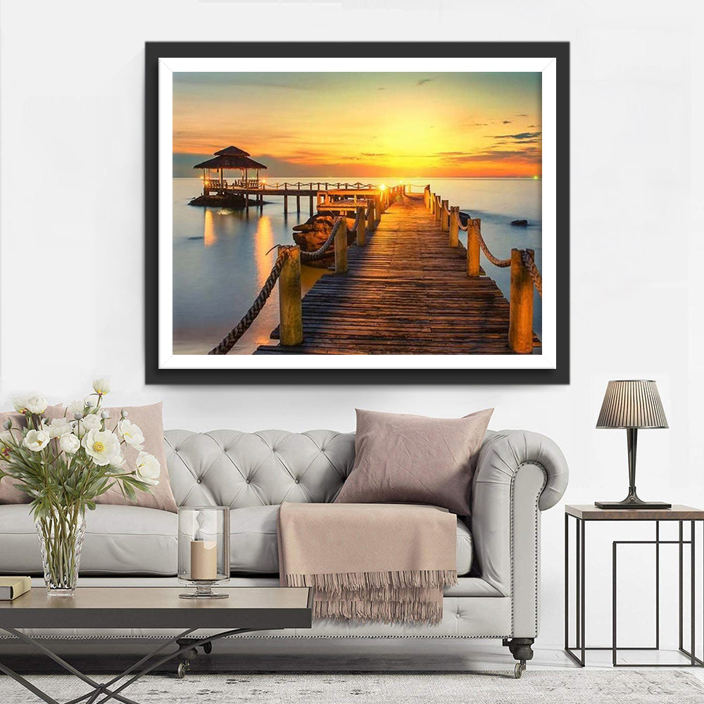 De Houten Pier bij Zonsondergang Diamond Painting