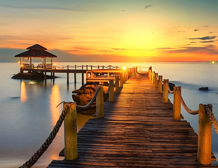 De Houten Pier bij Zonsondergang Diamond Painting