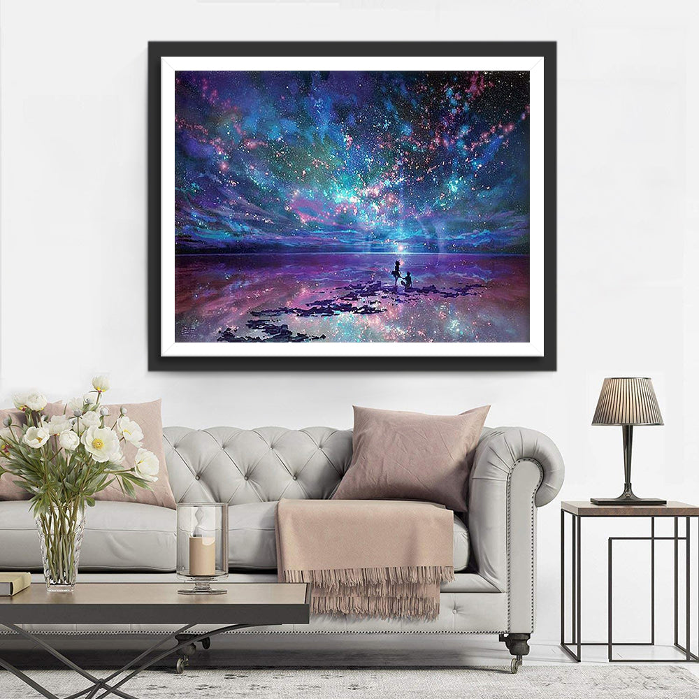 De Intieme Verbinding van Mens en Kosmos in het Kleurrijke Sterrenlicht Diamond Painting