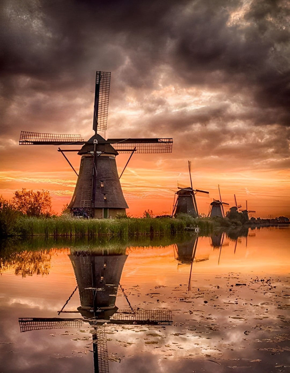De Kalmerende Zonsondergang bij de Hollandse Molens Diamond Painting