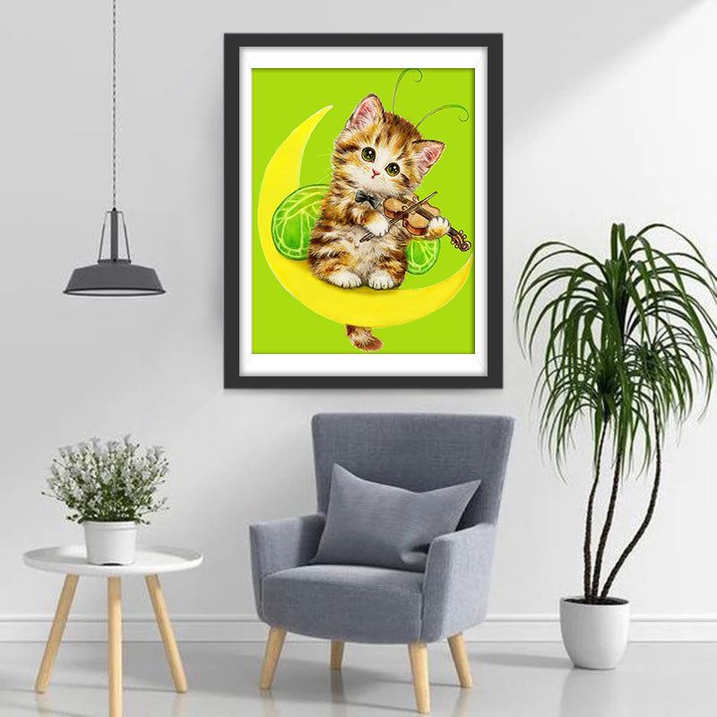 De Kat die Viool Speelt op de Maan Diamond Painting
