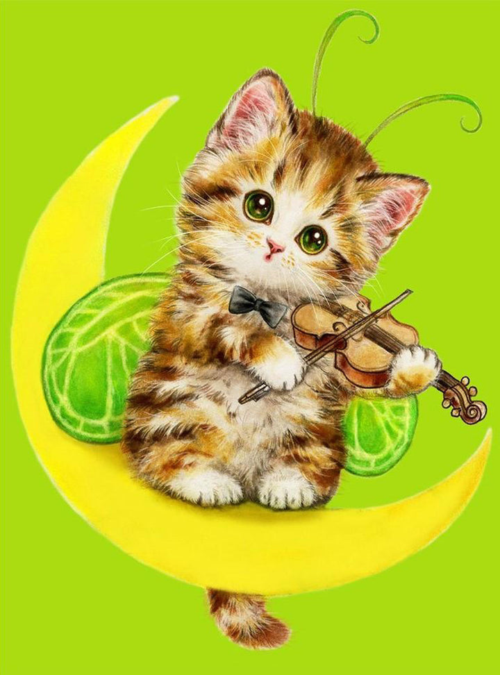 De Kat die Viool Speelt op de Maan Diamond Painting