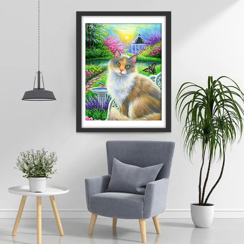 De Kat in de Zonnige Bloementuin Diamond Painting