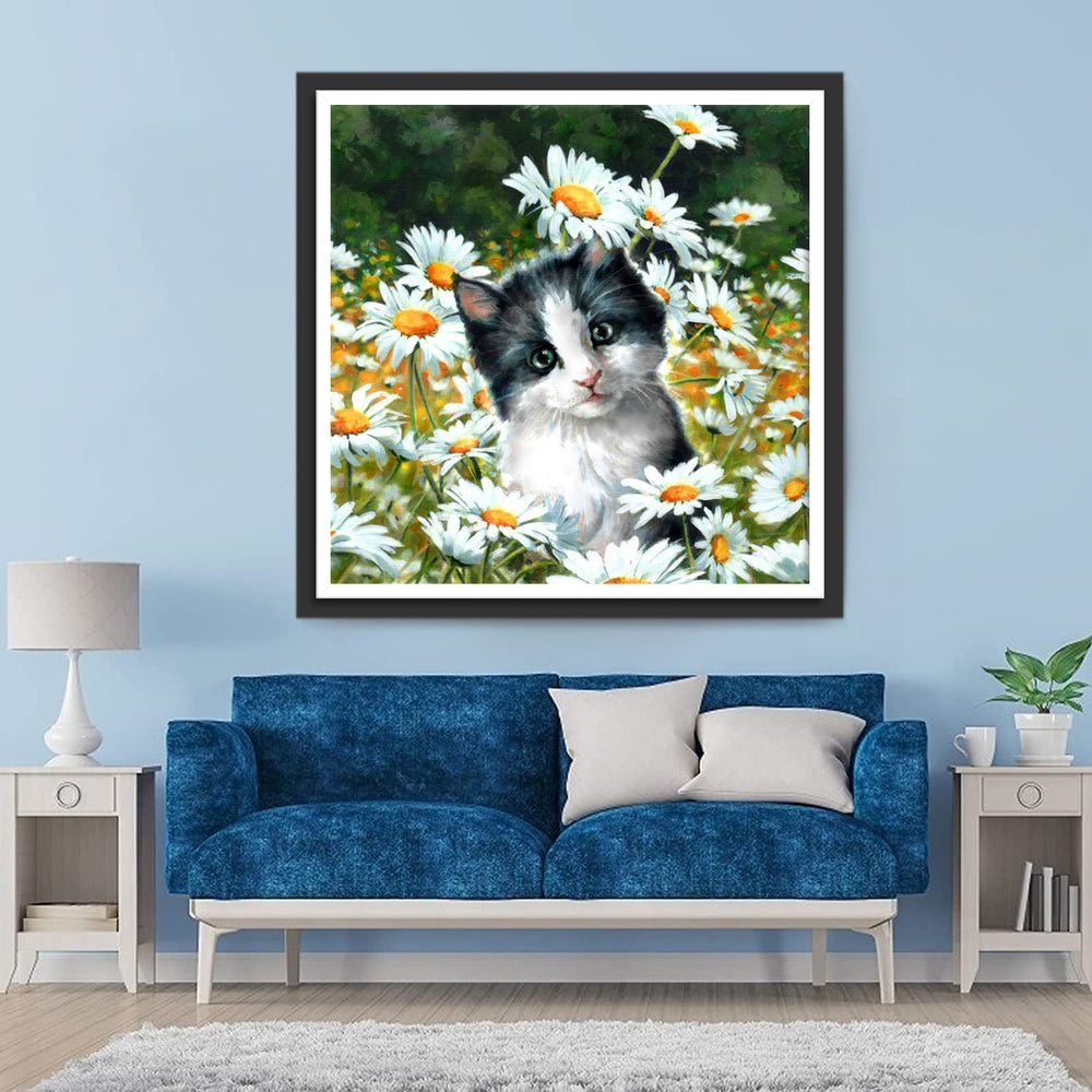 De Kat in het Madeliefjesveld Diamond Painting