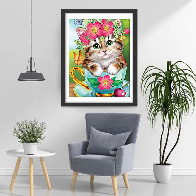 De Kat in het Theekopje en de Vlinders Diamond Painting