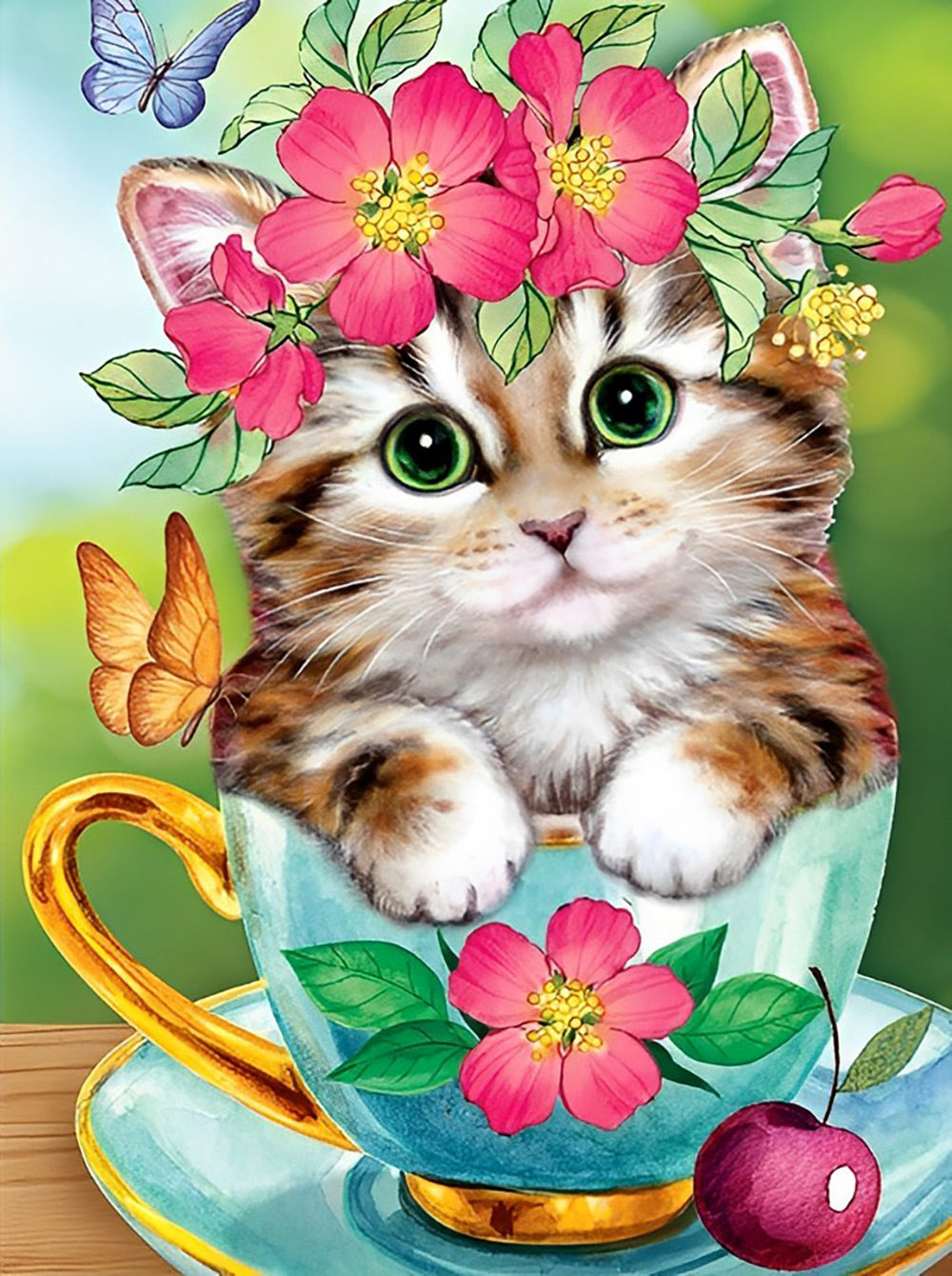 De Kat in het Theekopje en de Vlinders Diamond Painting
