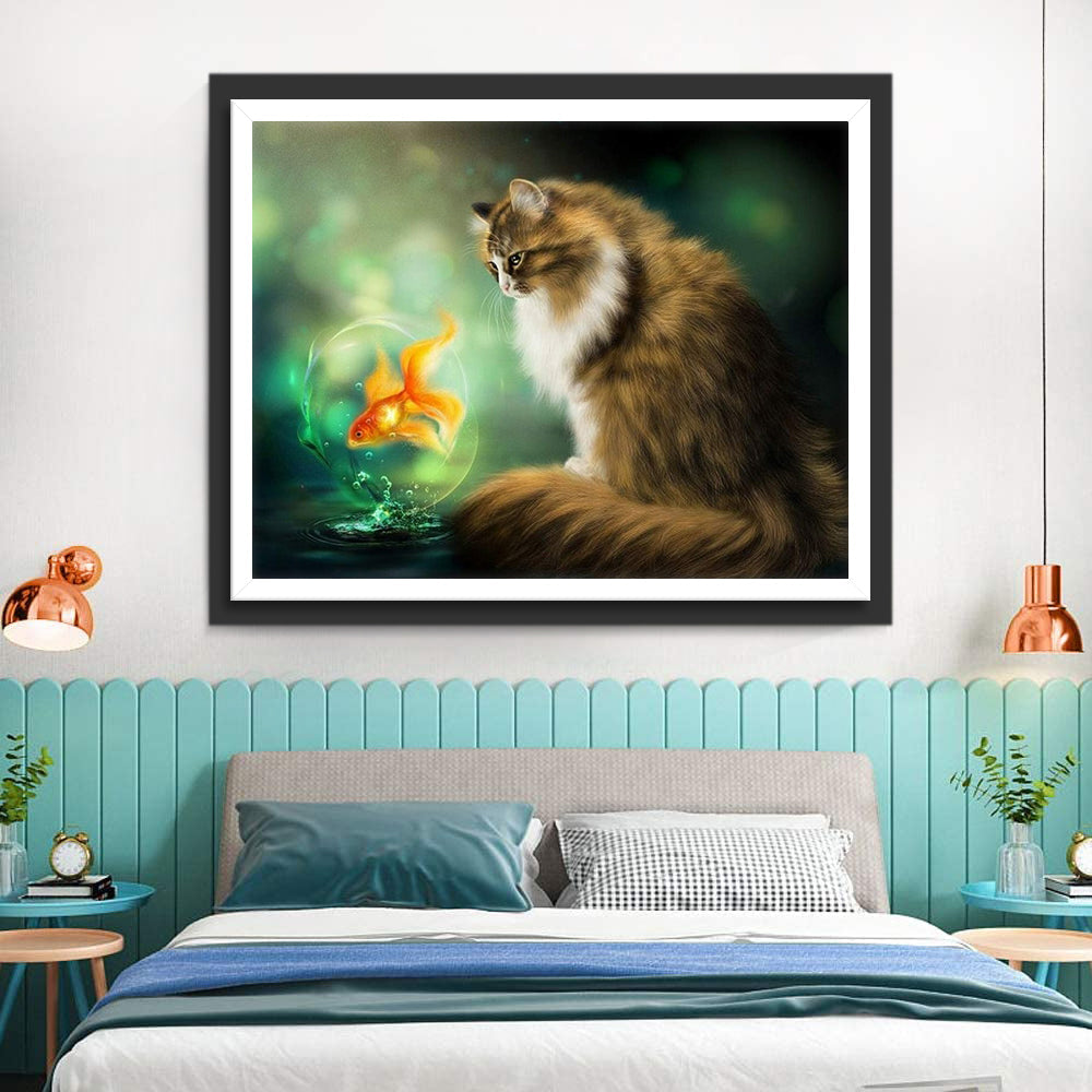 De Kat Kijkt naar de Vis Diamond Painting