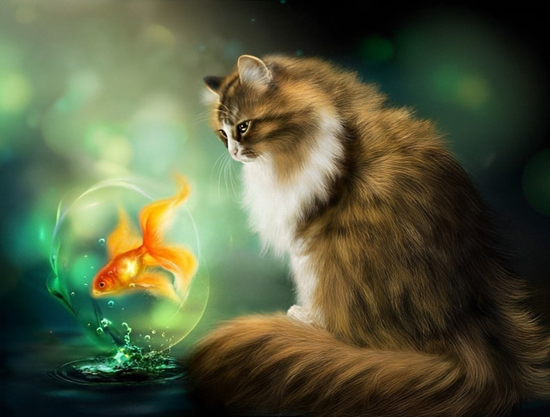 De Kat Kijkt naar de Vis Diamond Painting