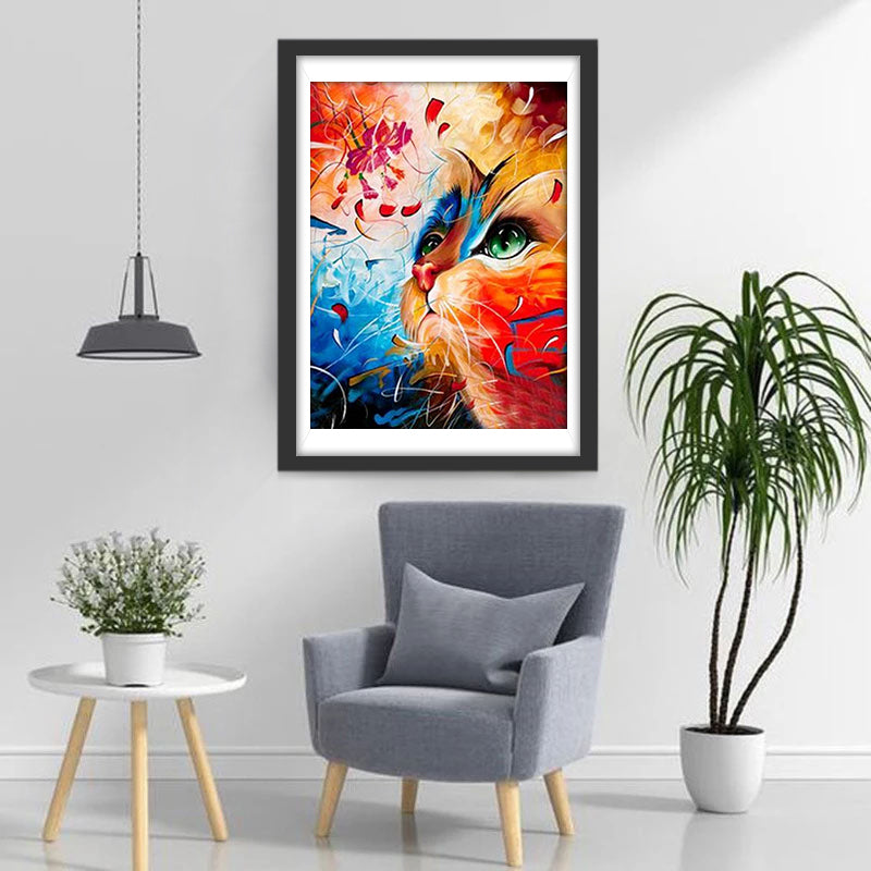 De Kat Kijkt naar de Zwevende Bloemblaadjes Diamond Painting