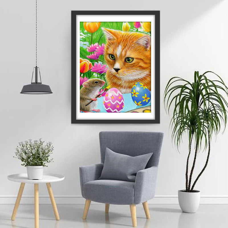 De Kat Kijkt toe hoe de Muis met de Eieren Speelt Diamond Painting