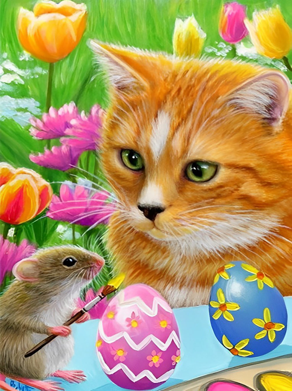 De Kat Kijkt toe hoe de Muis met de Eieren Speelt Diamond Painting