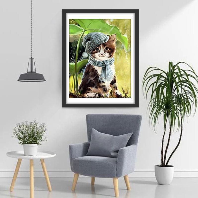 De Kat met de Hoed onder de Bladeren Diamond Painting