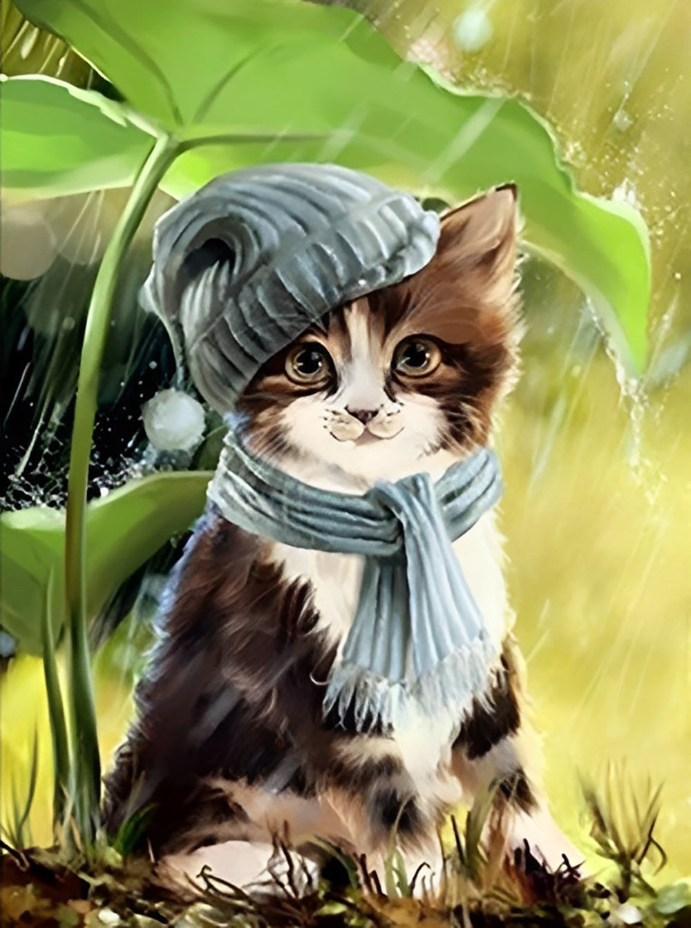 De Kat met de Hoed onder de Bladeren Diamond Painting