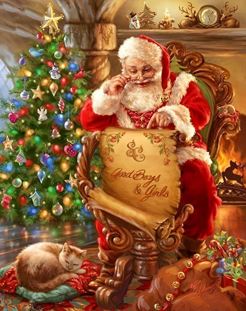 De Kerstman die aan het Lezen is Diamond Painting
