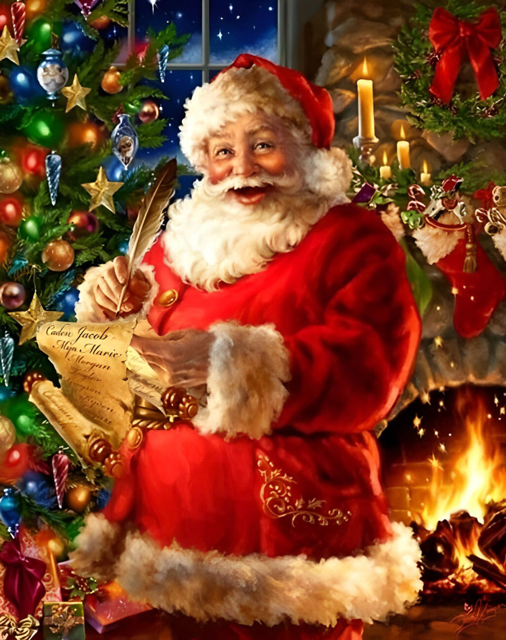 De Kerstman die de Lijst aan het Afvinken is Diamond Painting