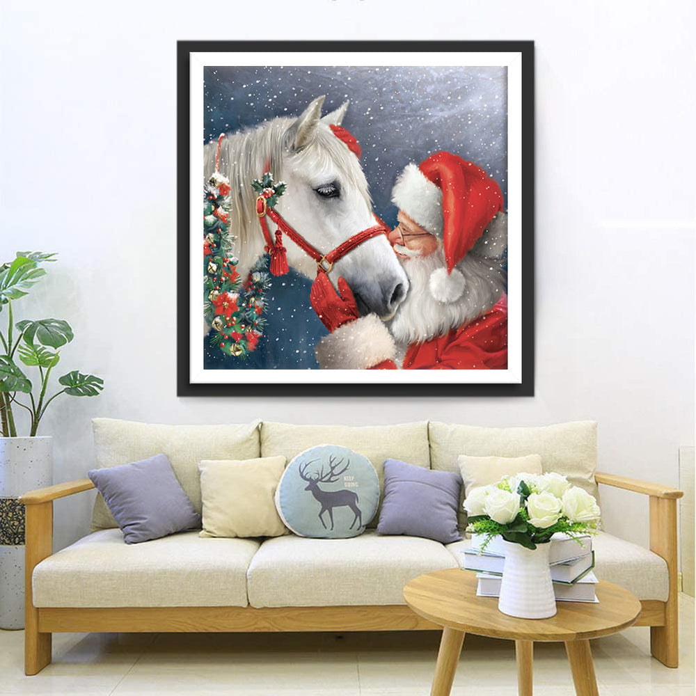 De Kerstman die een Wit Paard Kust Diamond Painting