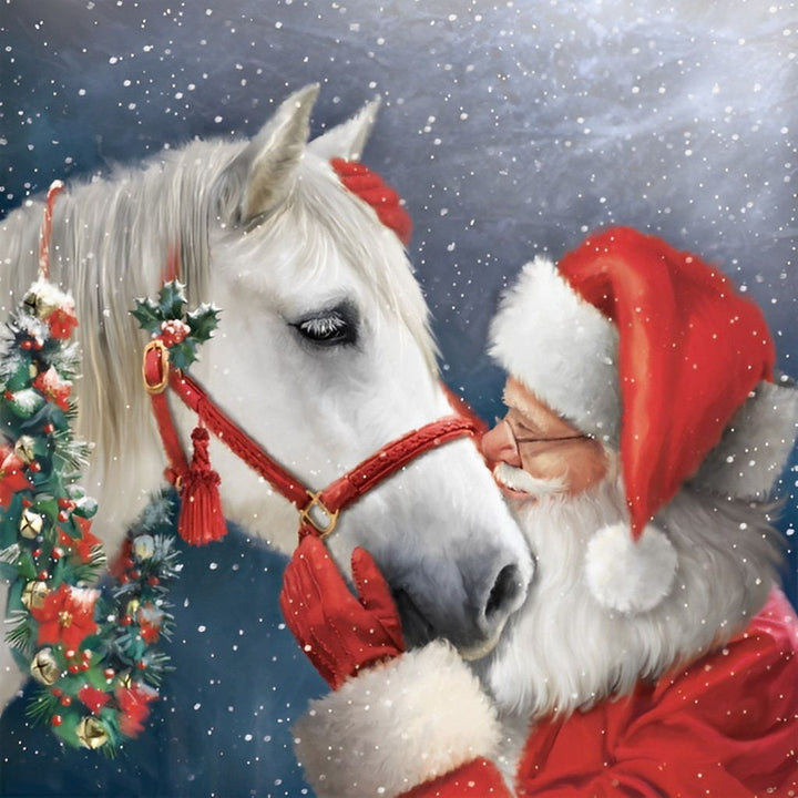 De Kerstman die een Wit Paard Kust Diamond Painting