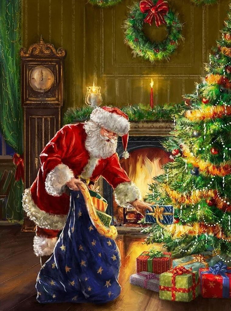 De Kerstman die Zijn Pakjes aan het Sorteren is Diamond Painting