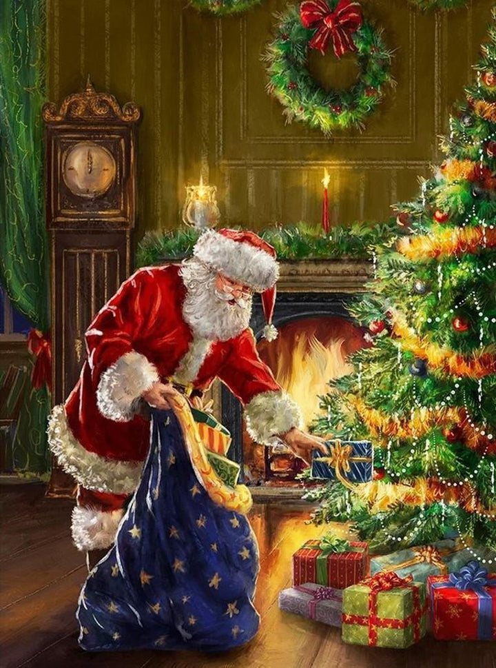 De Kerstman die Zijn Pakjes aan het Sorteren is Diamond Painting