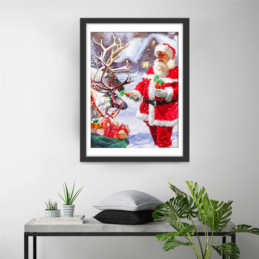 De Kerstman die Zijn Rendieren Wortels Voert Diamond Painting