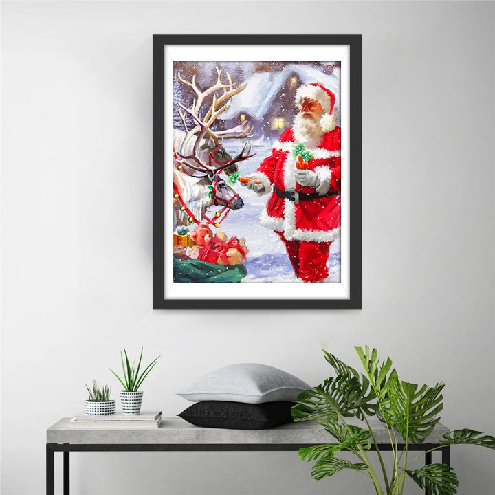 De Kerstman die Zijn Rendieren Wortels Voert Diamond Painting