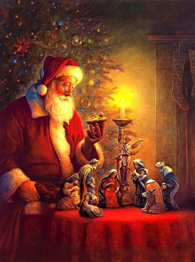 De Kerstman en het Heilige Kersttafereel Diamond Painting
