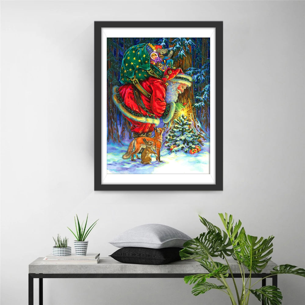 De Kerstman met Cadeauzak in de Nacht Diamond Painting