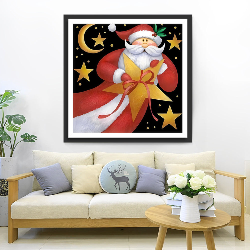 De Kerstman met het Gouden Sterretje in de Nacht Diamond Painting