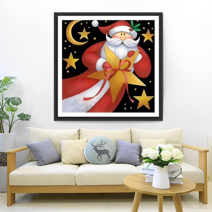 De Kerstman met het Gouden Sterretje in de Nacht Diamond Painting