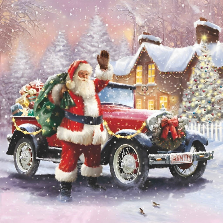 De Kerstman naast een Rode Auto Diamond Painting