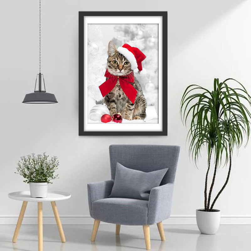 De Kerstverklede, Schattige Kat Diamond Painting