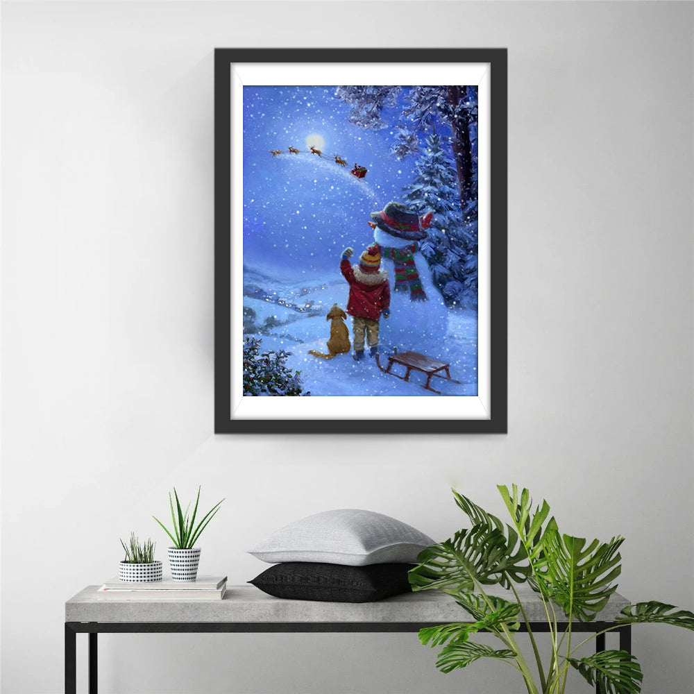 De Kinderlijke Verwachting naar Sinterklaas' Komst in de Sneeuw Diamond Painting