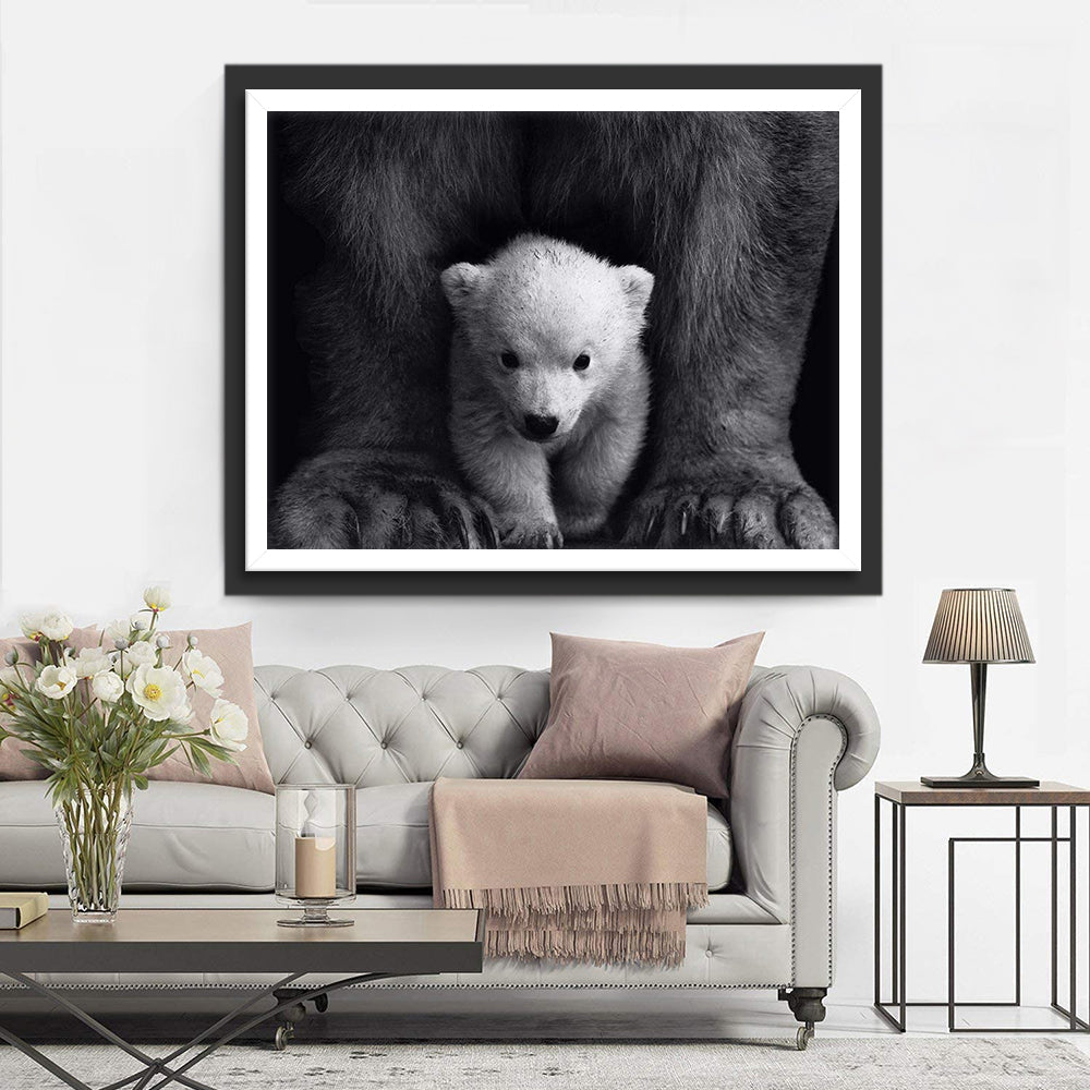 De Kleine Witte Wolf tussen de Benen Diamond Painting
