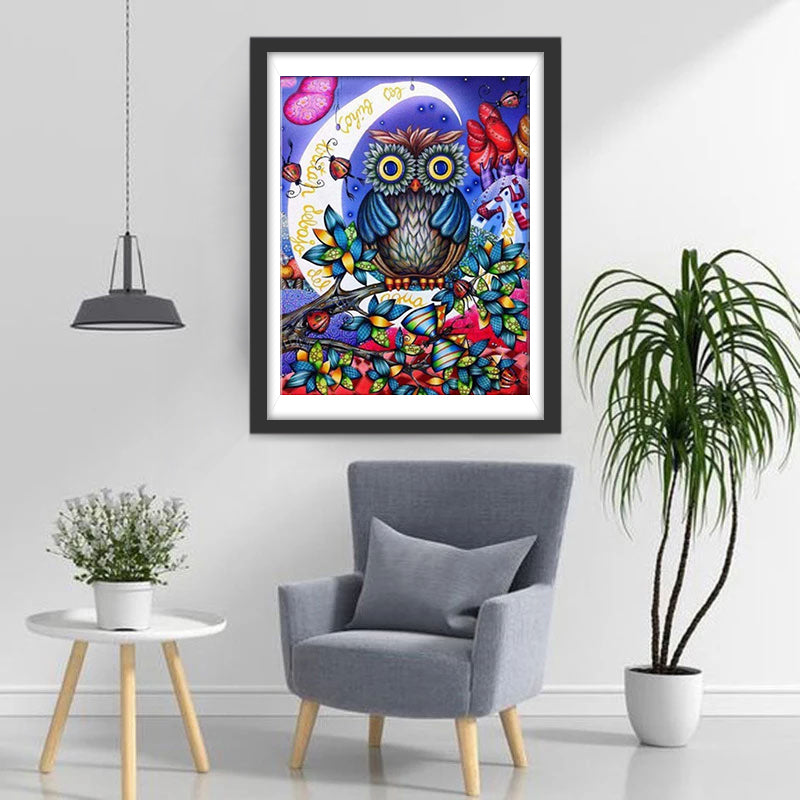 De Kleurrijke Wereld van de Uil onder de Maan Diamond Painting