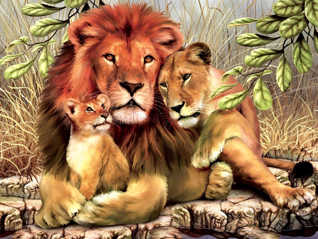 De Leeuw en Zijn Wwee Baby's Diamond Painting