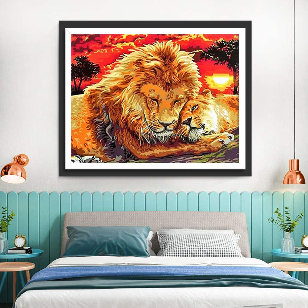De Leeuwen Knuffelen Samen Diamond Painting