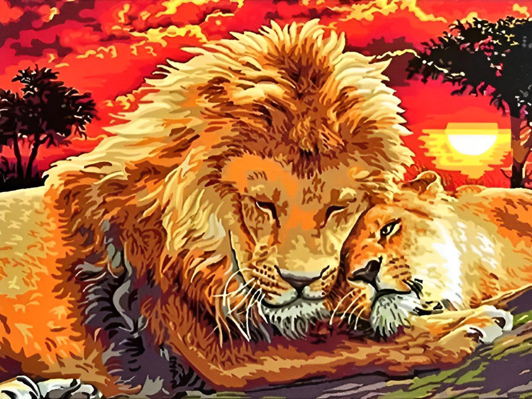 De Leeuwen Knuffelen Samen Diamond Painting