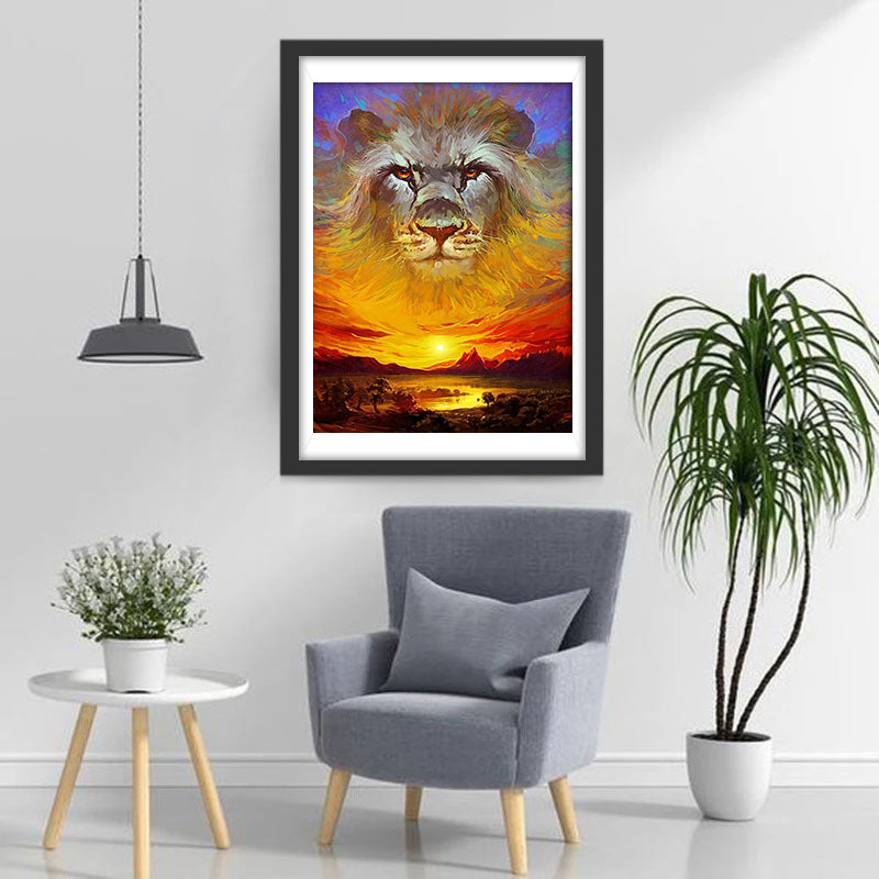 De Leeuwenkop in de Lucht en de Zonsondergang Diamond Painting