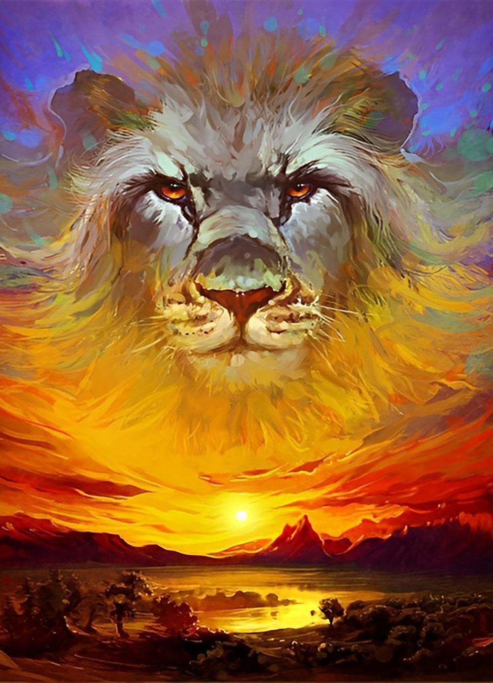 De Leeuwenkop in de Lucht en de Zonsondergang Diamond Painting