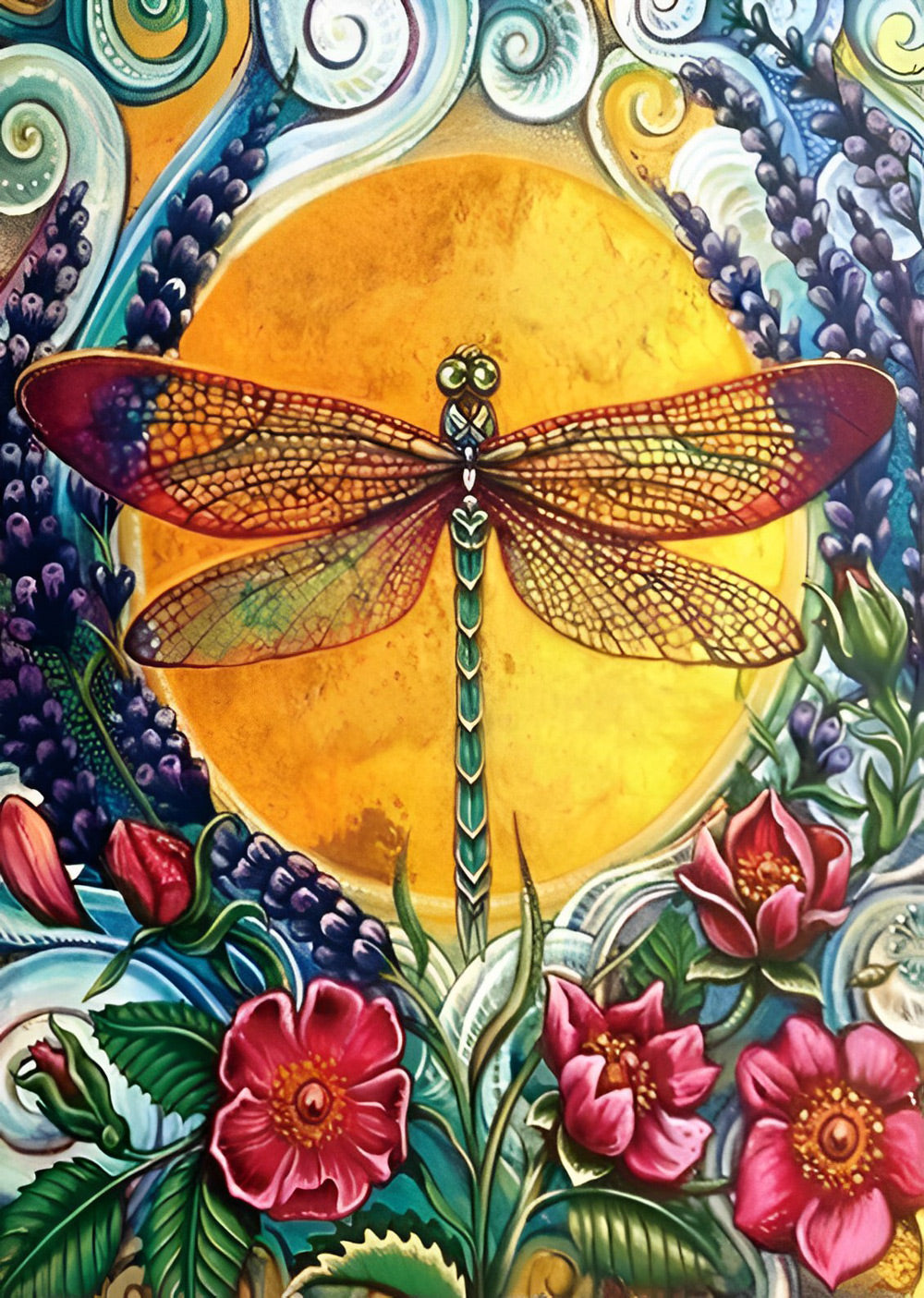 De Libel op de Bronzen Spiegel Diamond Painting