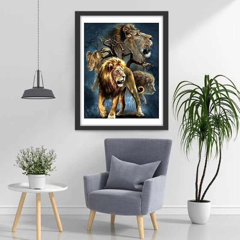 De Luipaard en de Drie Leeuwen Diamond Painting