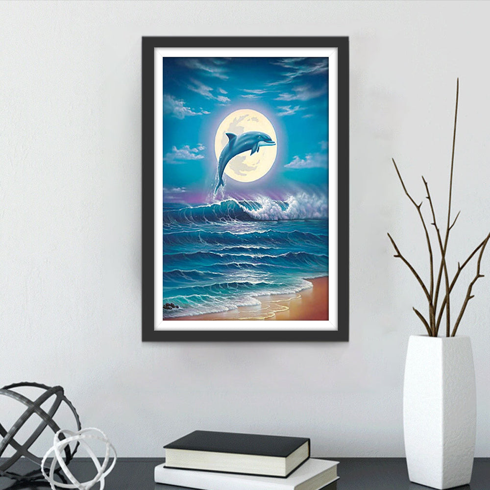 De Maan en de Blauwe Dolfijn Diamond Painting