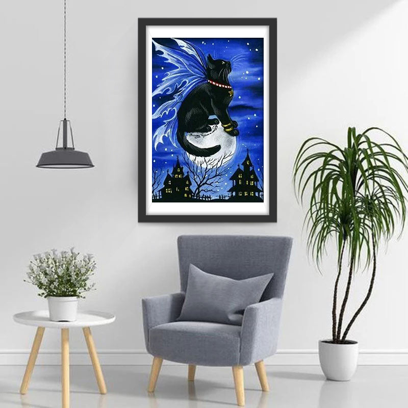 De Maan en de Zwarte Kat met Vleugels Diamond Painting