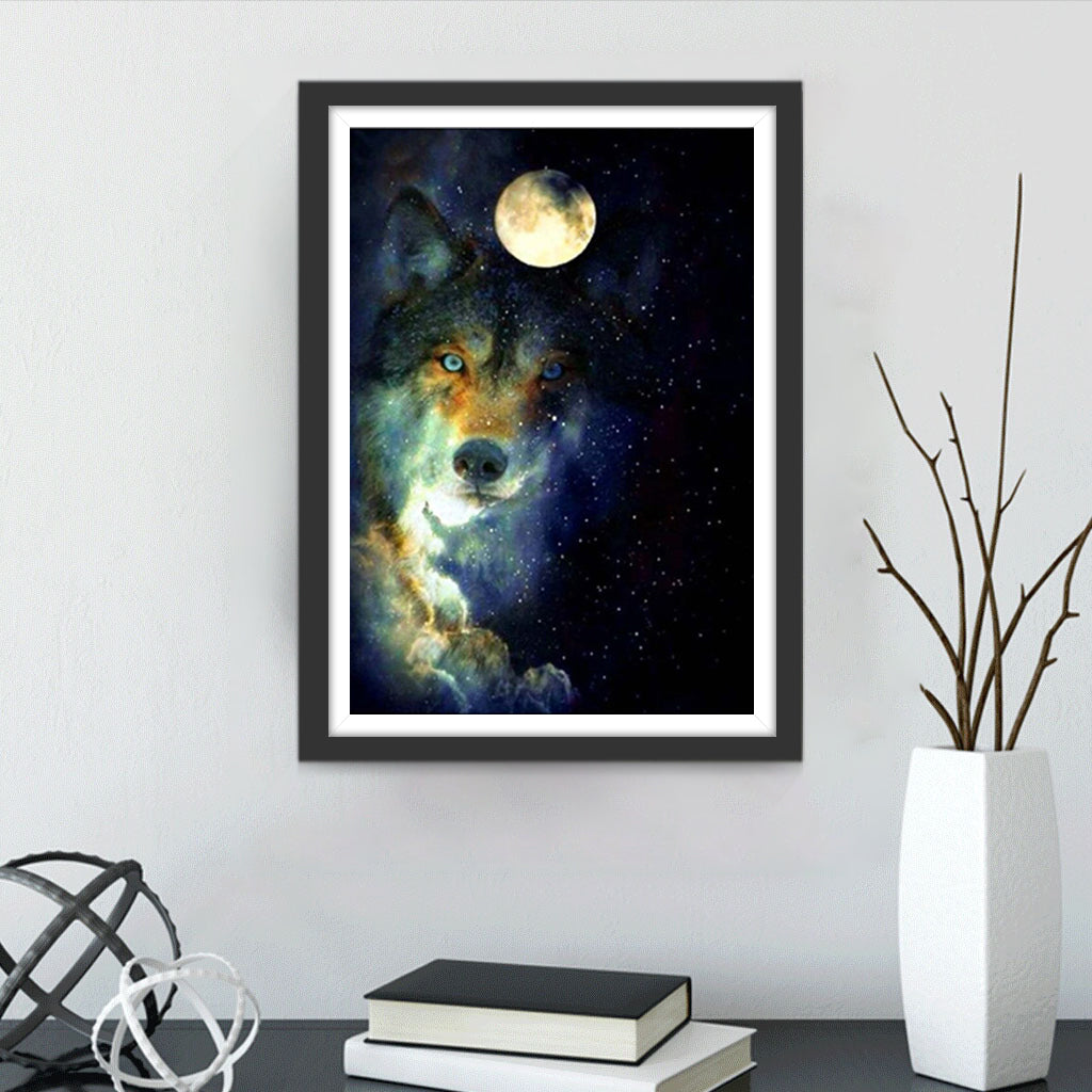 De Maan en een Wolf onder de Sterren Diamond Painting