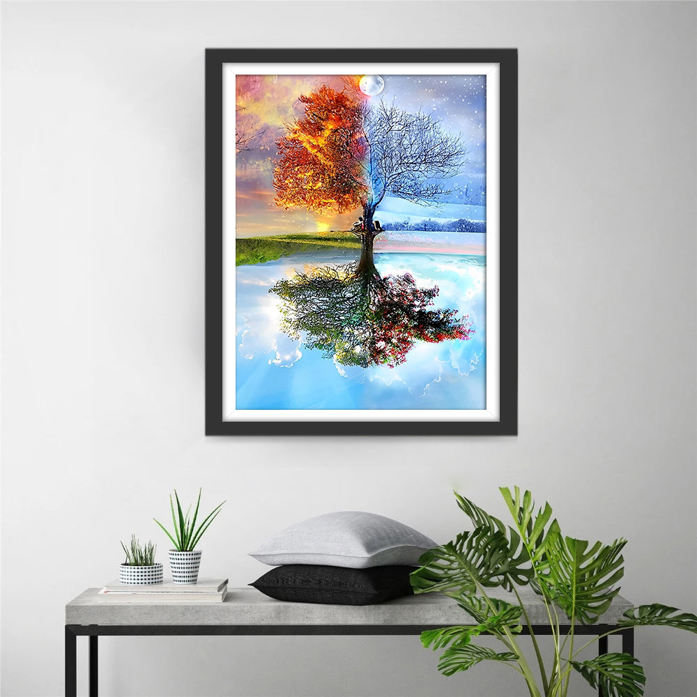 De Magische Boom in het Water Gespiegeld Diamond Painting