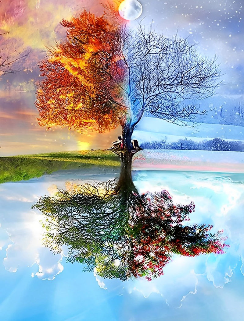 De Magische Boom in het Water Gespiegeld Diamond Painting