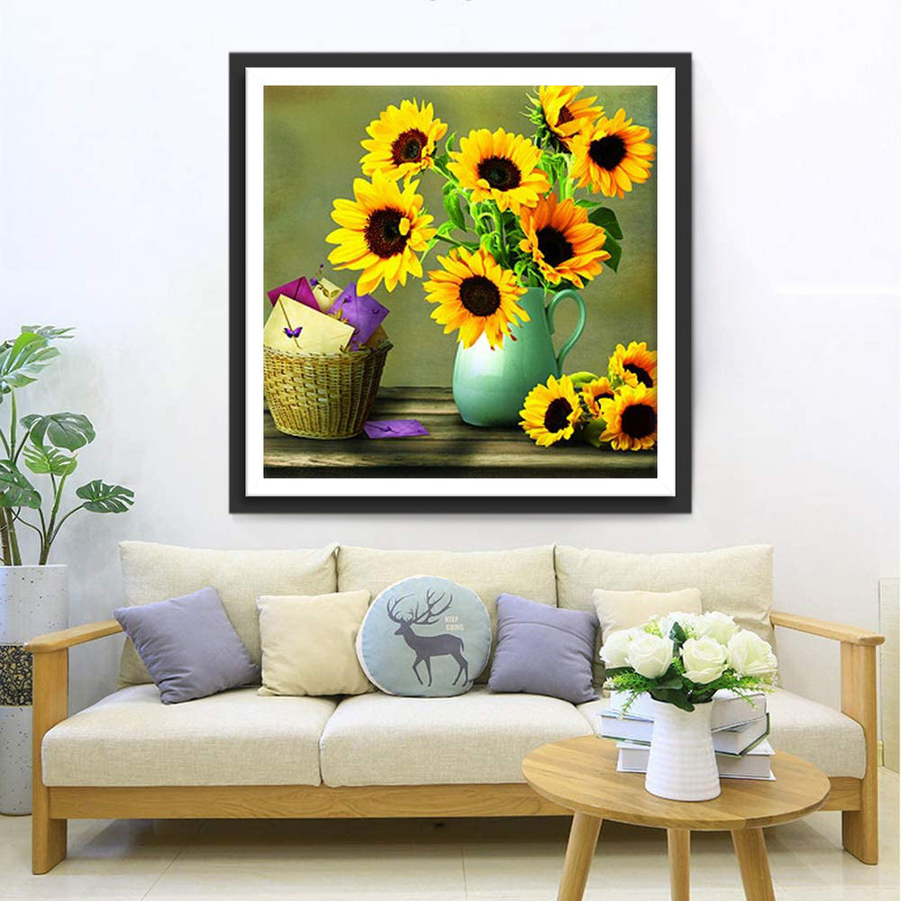 De Mand met Brieven en Zonnebloemen Diamond Painting