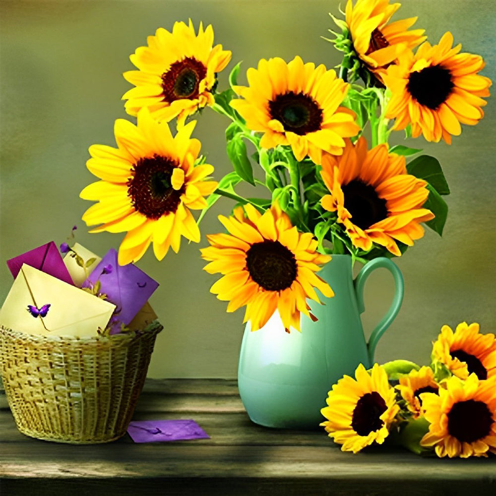 De Mand met Brieven en Zonnebloemen Diamond Painting
